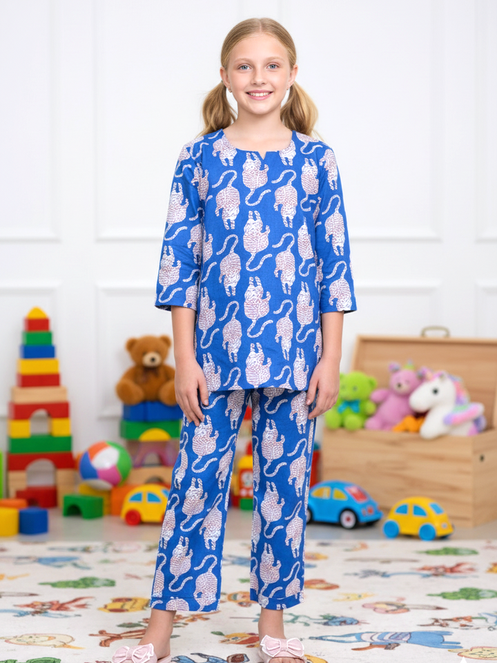 Blue Cat Print Girls Cord Set