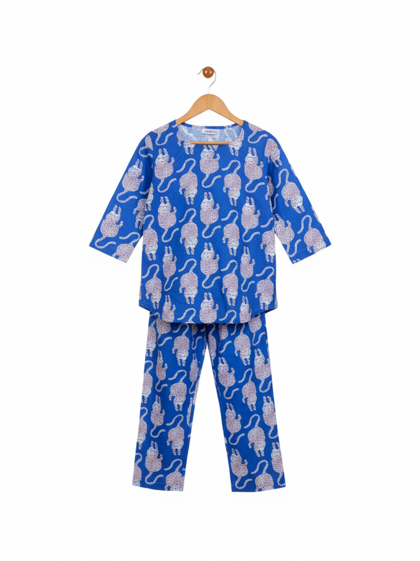 Blue Cat Print Girls Cord Set