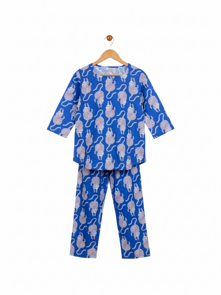 Blue Cat Print Girls Cord Set