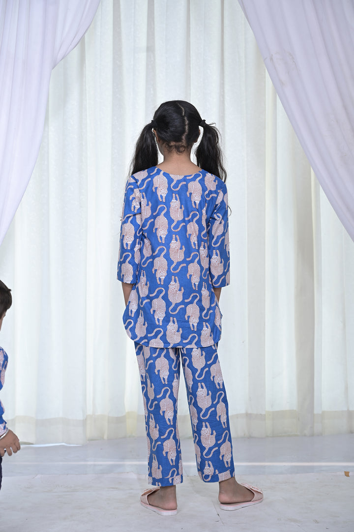 Blue Cat Print Girls Cord Set