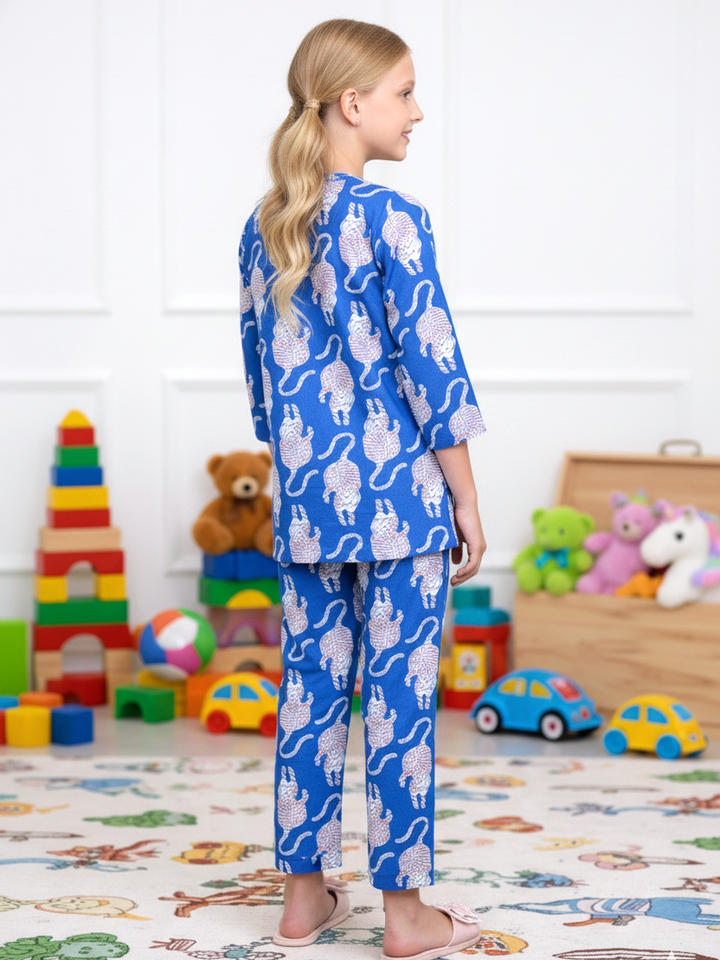 Blue Cat Print Girls Cord Set