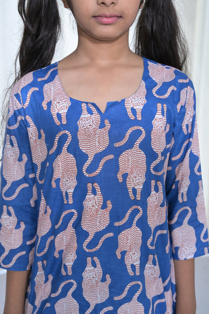 Blue Cat Print Girls Cord Set