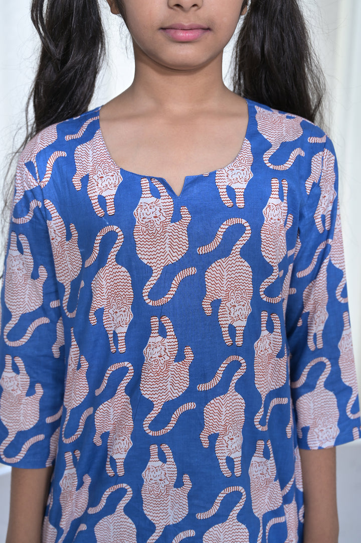 Blue Cat Print Girls Cord Set