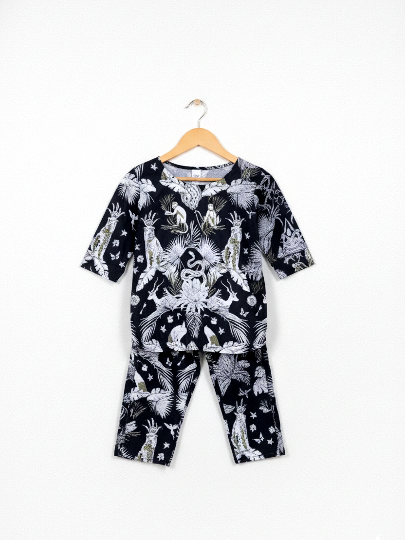 Black Jungle Print Girls Cord Set
