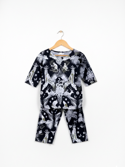 Black Jungle Print Girls Cord Set