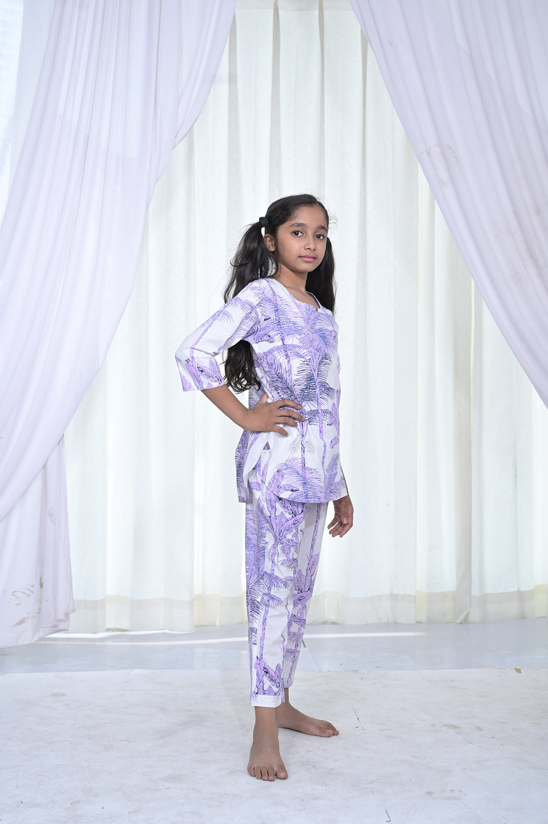 Lavender Palm Leaf Girls Cord Set