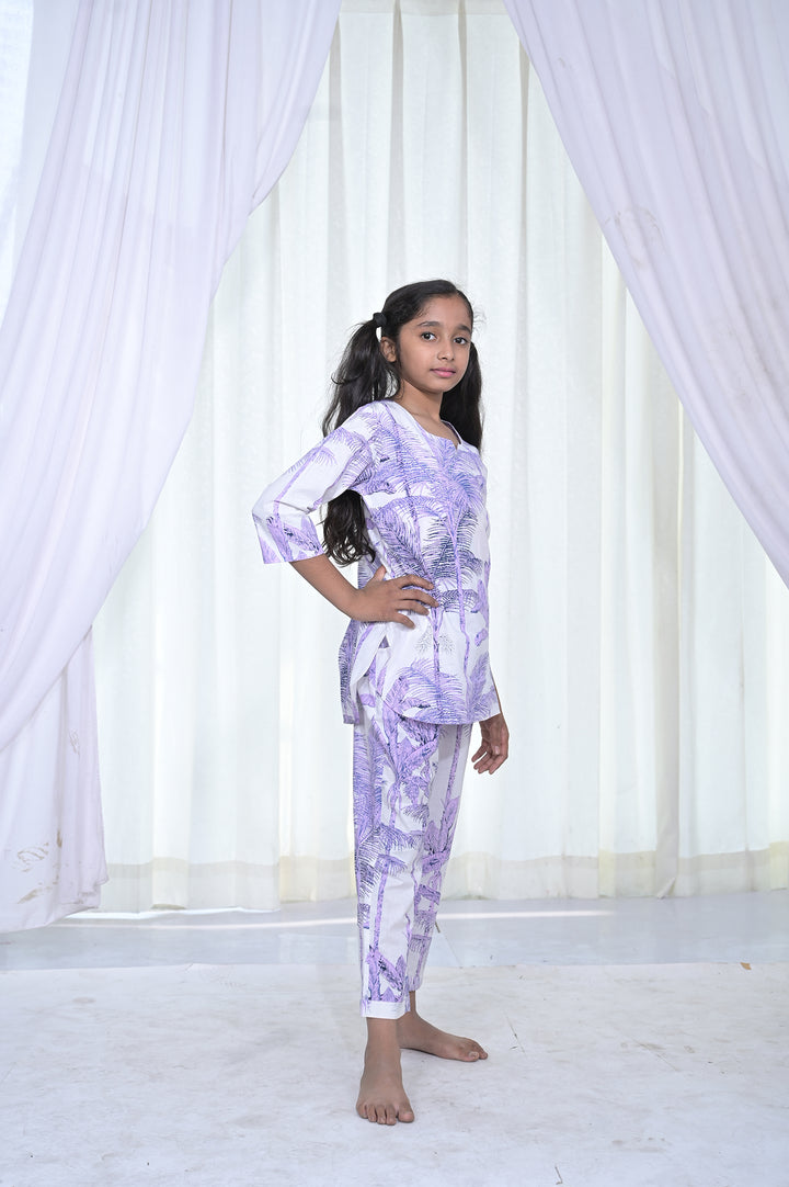 Lavender Palm Leaf Girls Cord Set