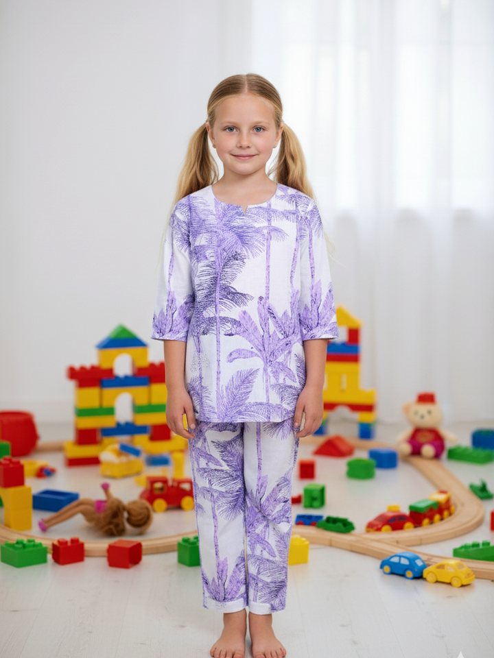 Lavender Palm Leaf Girls Cord Set