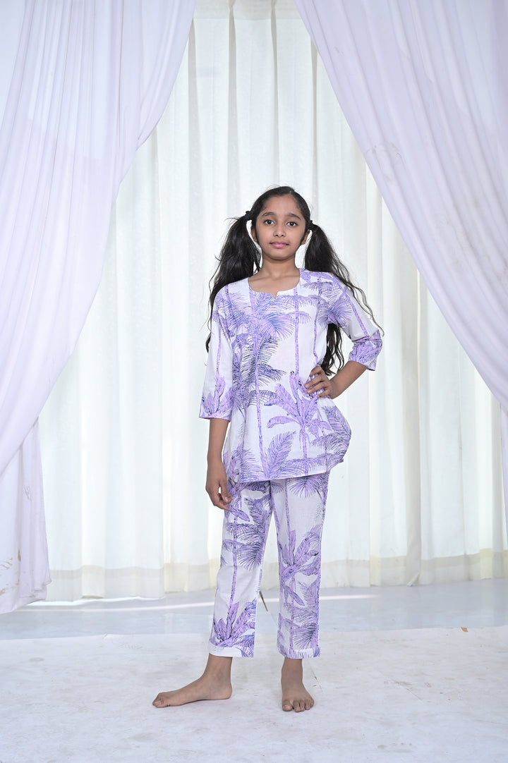 Lavender Palm Leaf Girls Cord Set