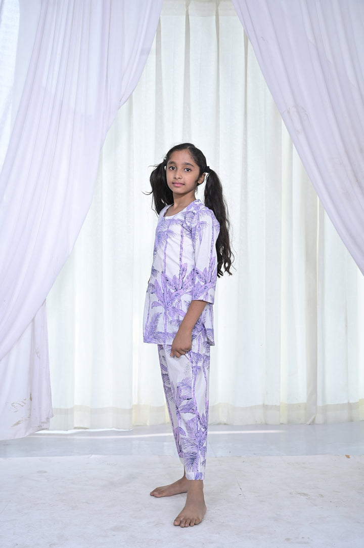 Lavender Palm Leaf Girls Cord Set